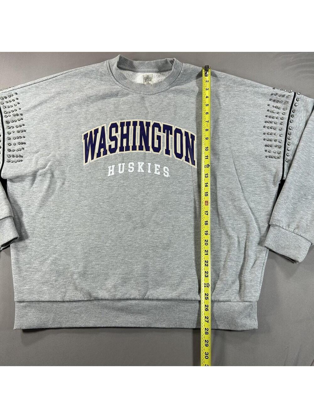 University of Washington Huskies GameDay Couture Sweatshirt Large Gray Bedazzled - Picture 4 of 7